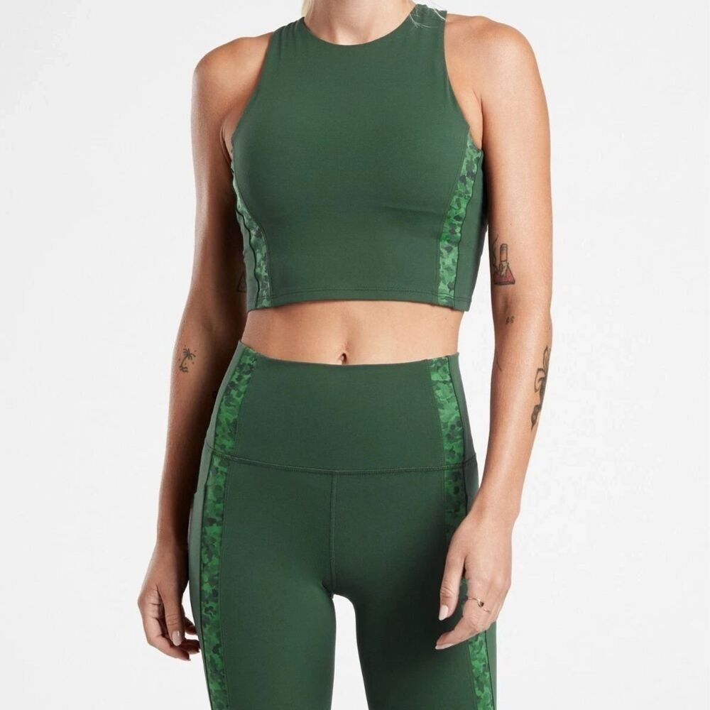 Athleta Leggings/Crop Tank Top Set Green Camo Stripe Salutation Stash 1X XL D-DD - Picture 16 of 16
